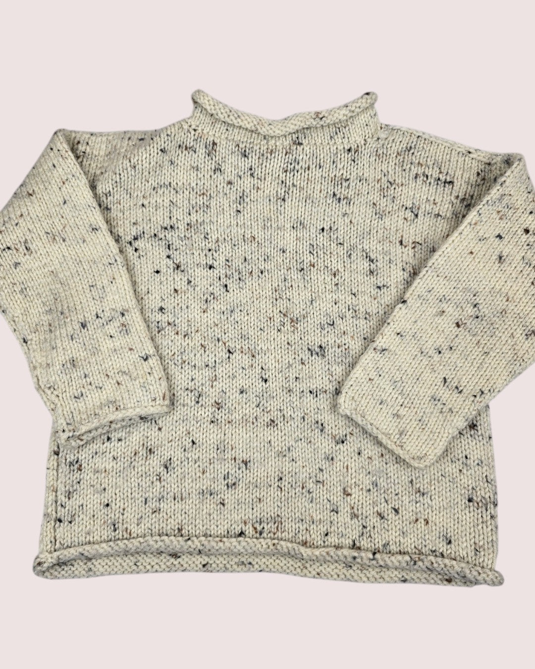 Handknit speckled sweater with rolled hem details Approx 4-5T