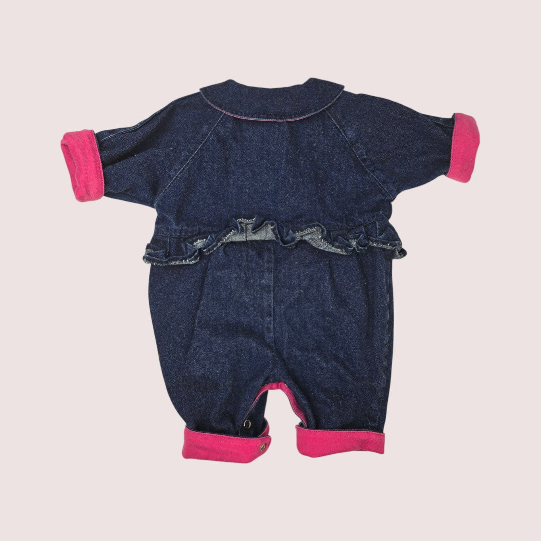 Vintage Raphael denim romper with flower applique 12m