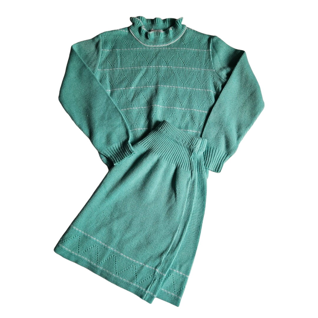 Vintage acrylic knit two piece sweater and skirt set Size 6X