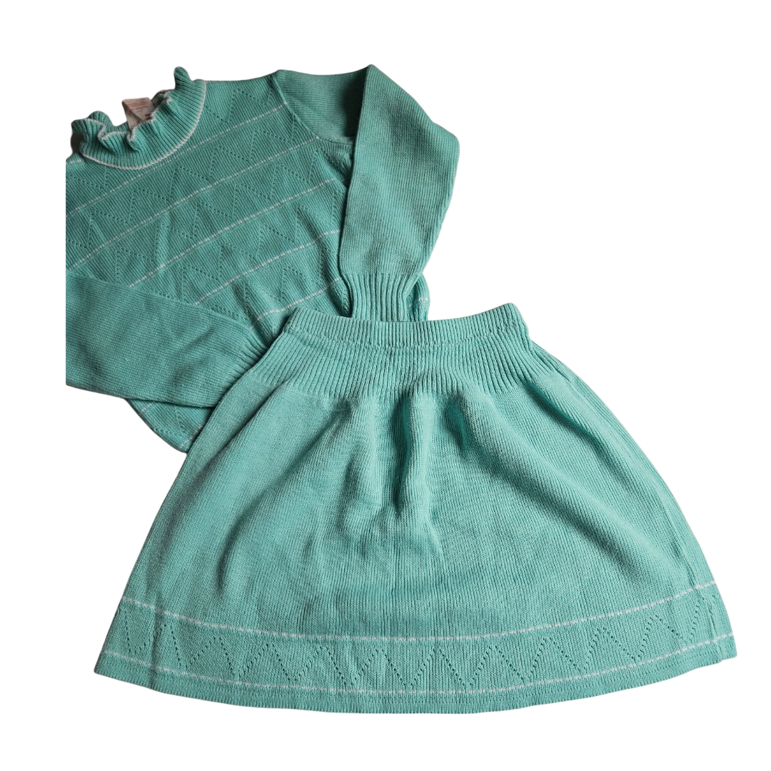 Vintage acrylic knit two piece sweater and skirt set Size 6X