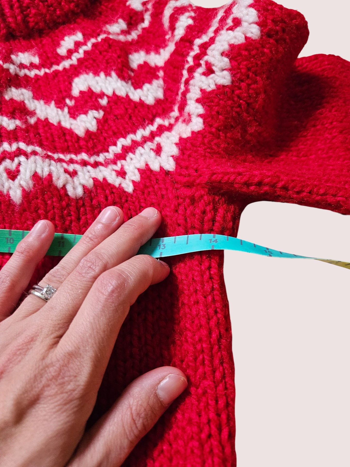 Handknit red fair isle sweater approx 4-6Y