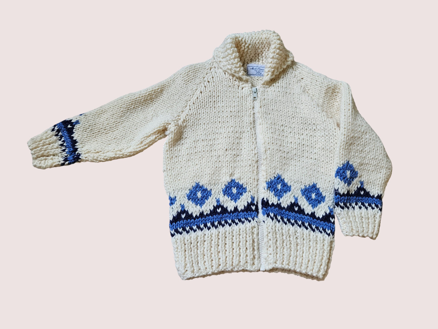 Handknit zip cardigan sweater approx 4-6y