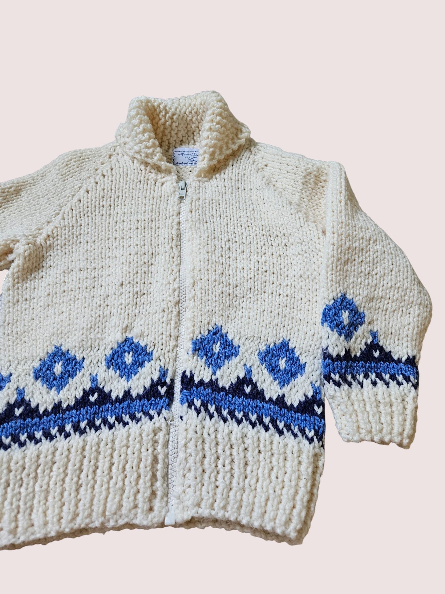 Handknit zip cardigan sweater approx 4-6y