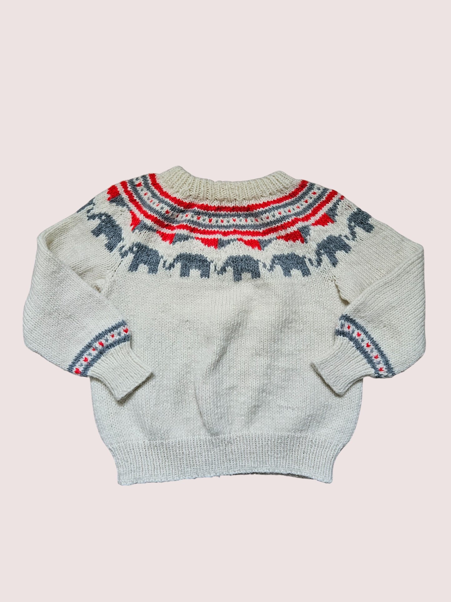 Handknit fair isle elephant sweater approx 3-5Y
