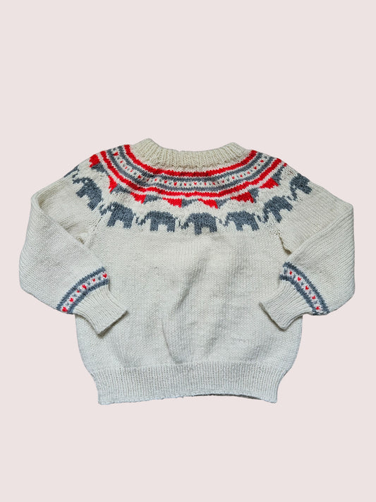 Handknit fair isle elephant sweater approx 3-5Y