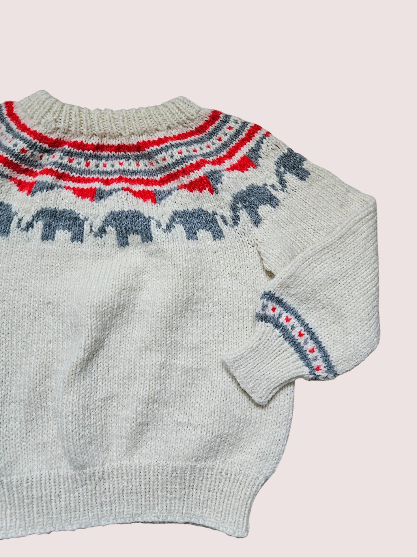 Handknit fair isle elephant sweater approx 3-5Y