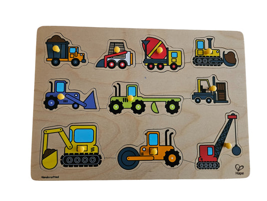 Hape Construction Site Kid's Wooden Toddler Peg Puzzle