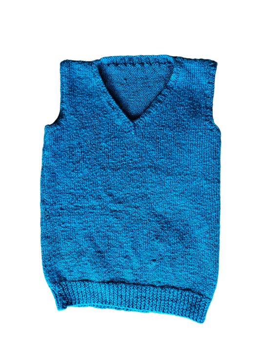 Handknit teal sweater vest approx 4-7y