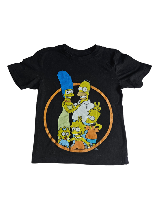 Simpsons black tee Tagged S, approx 4-6Y