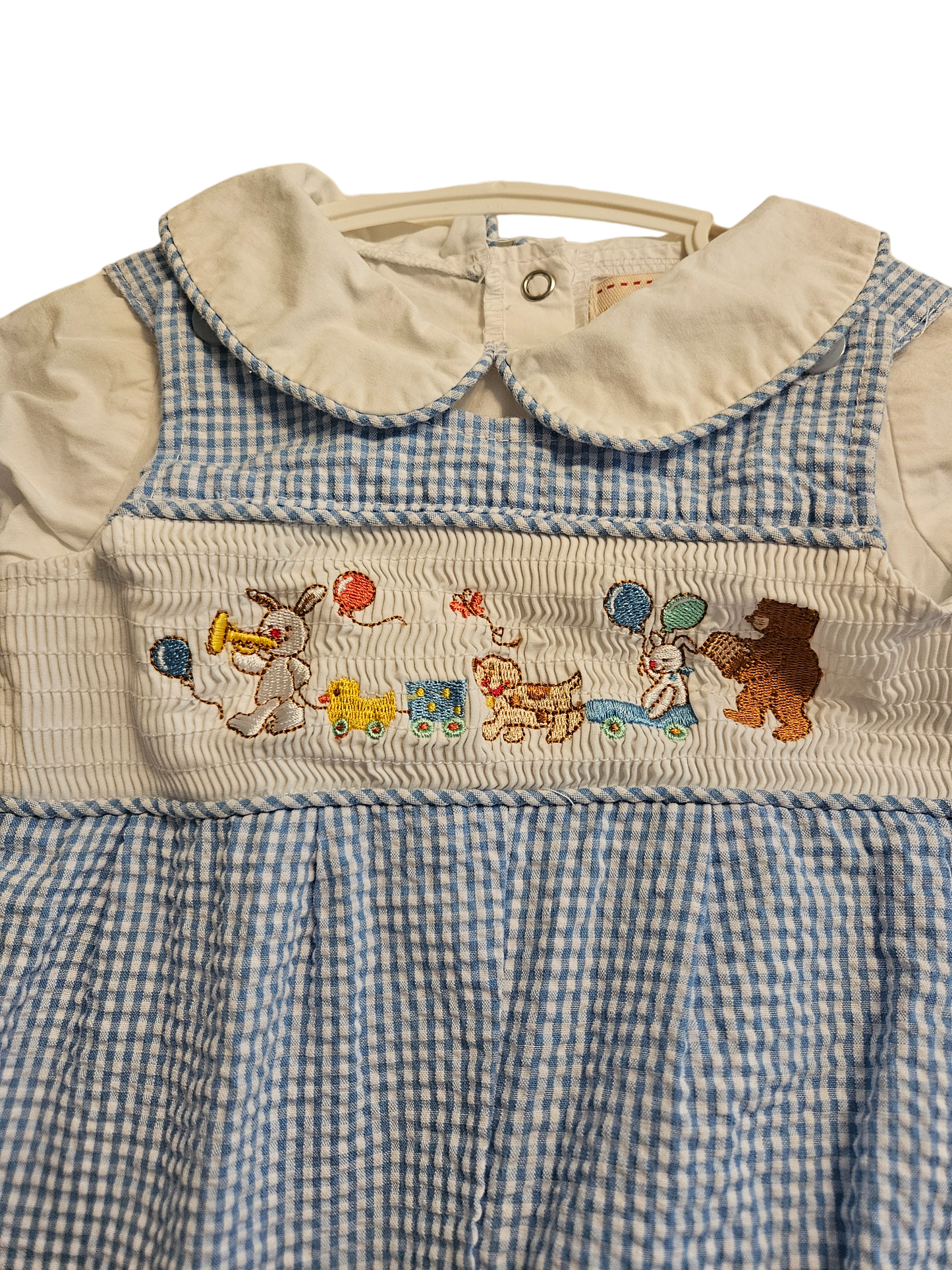 Vintage smocked gingham romper 6m