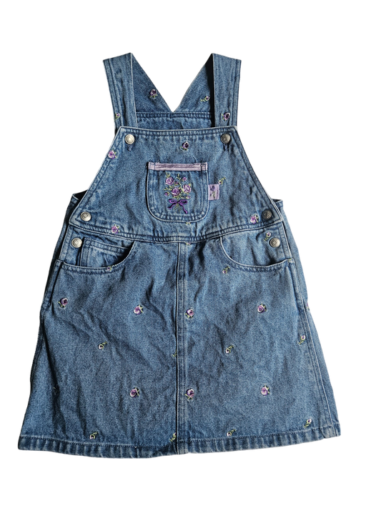 Vintage denim skirtall with embroidered flowers 4T