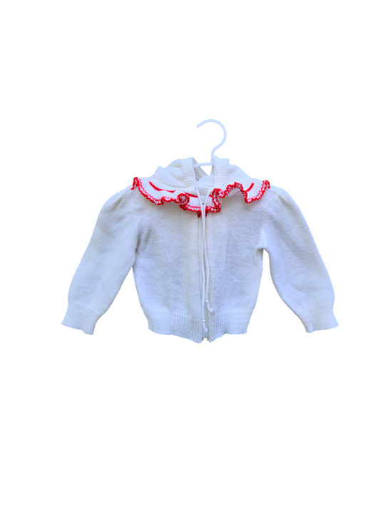 Vintage acrylic knit zip hoodie with ruffle collar 12-24m