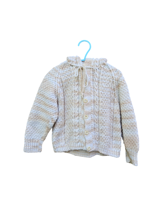 Handknit cream hooded cardigan Approx 2-3y