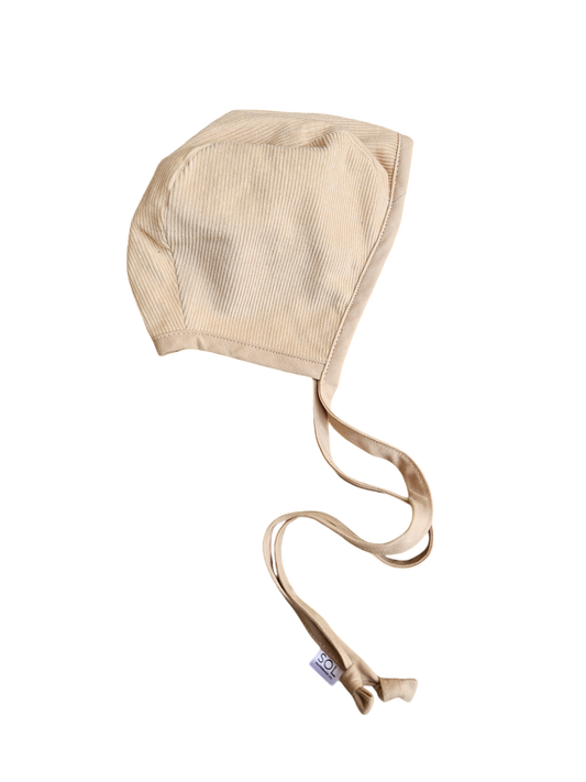 Handmade corduroy bonnet 3-6m -cream