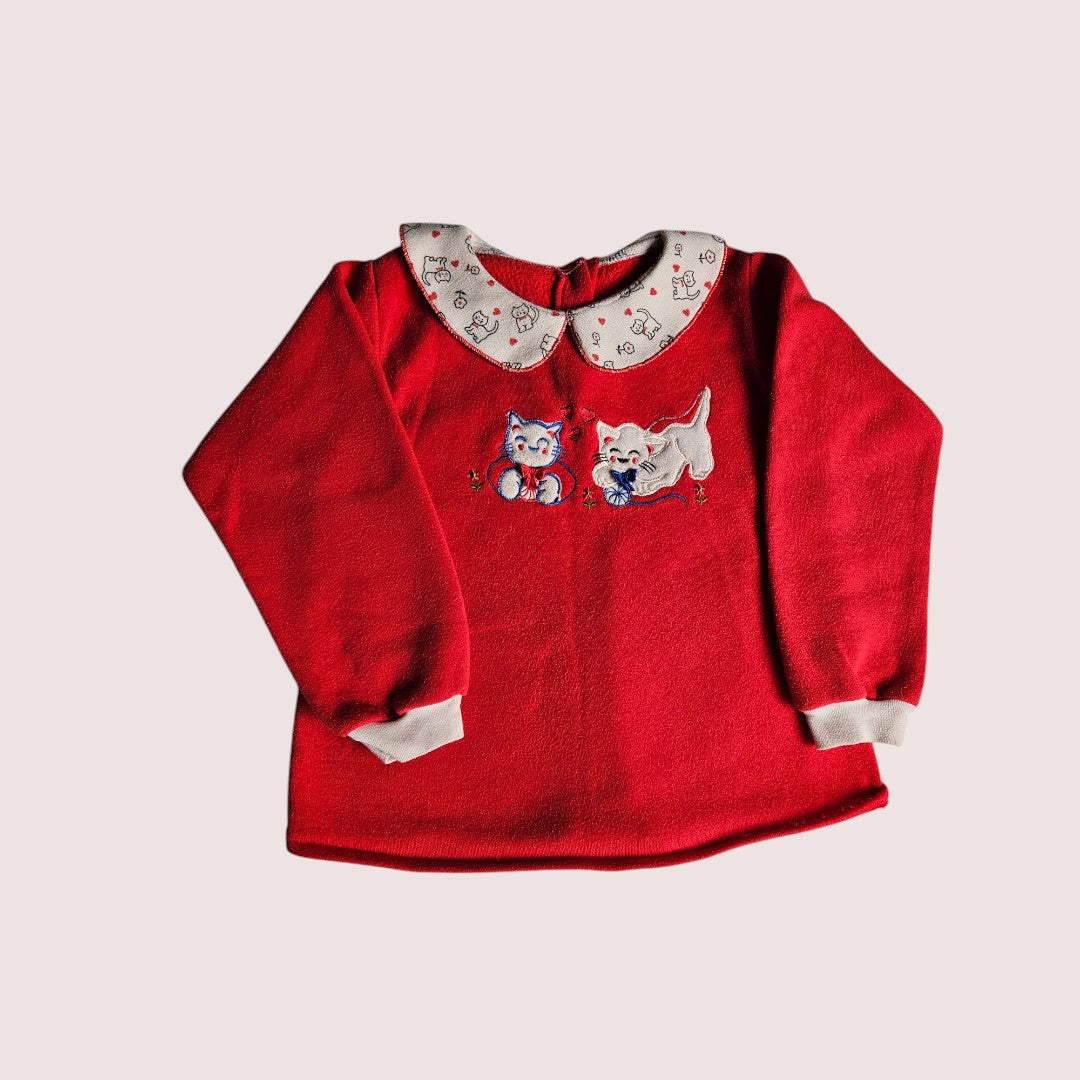 Vintage kitty sweater with peter pan collar approx 4-6T