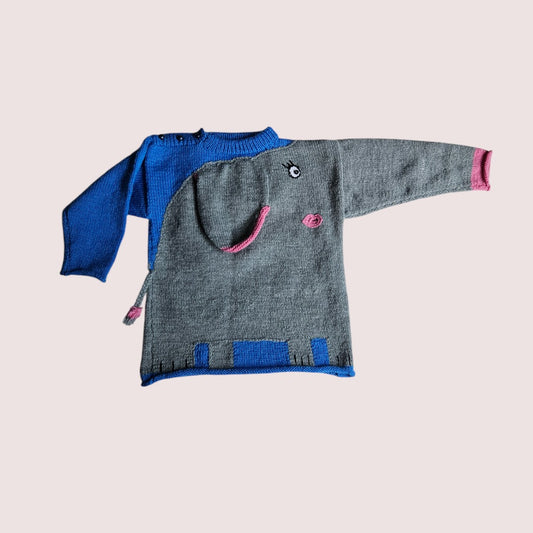 Handknit elephant sweater approx 5-7y