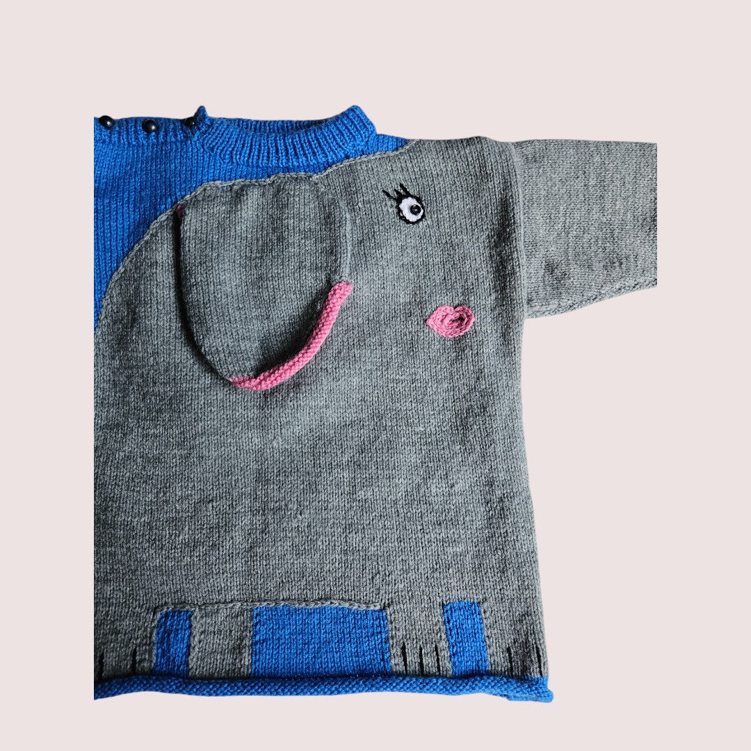 Handknit elephant sweater approx 5-7y