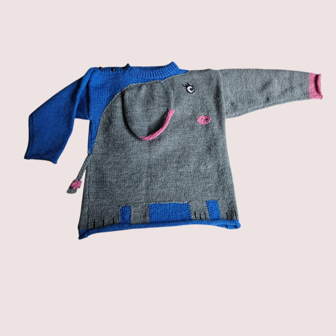 Handknit elephant sweater approx 5-7y