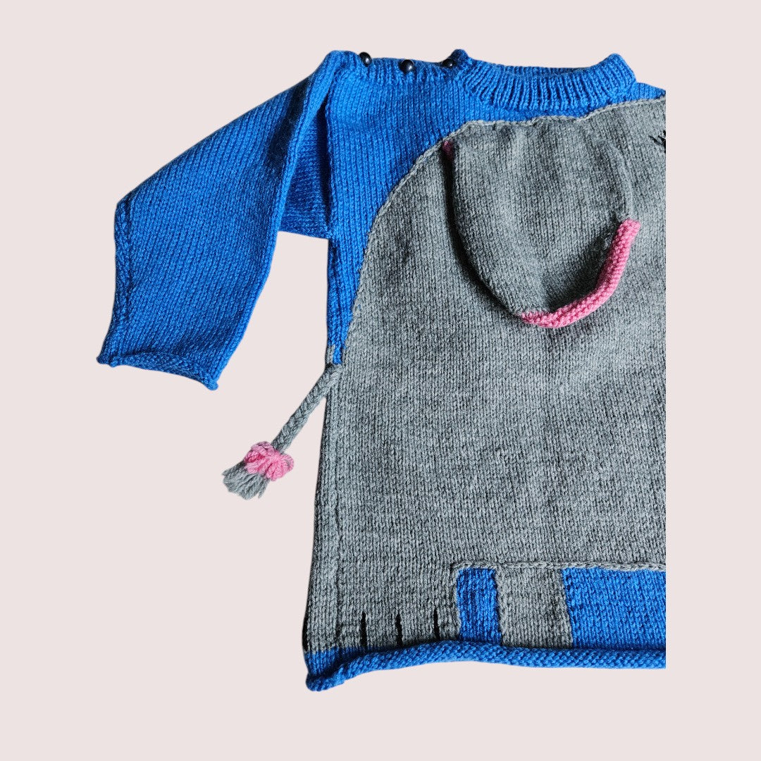 Handknit elephant sweater approx 5-7y