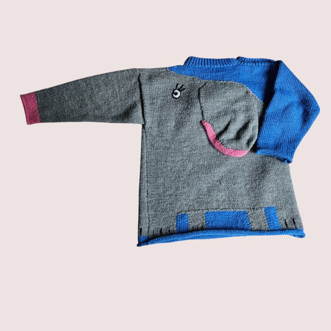 Handknit elephant sweater approx 5-7y