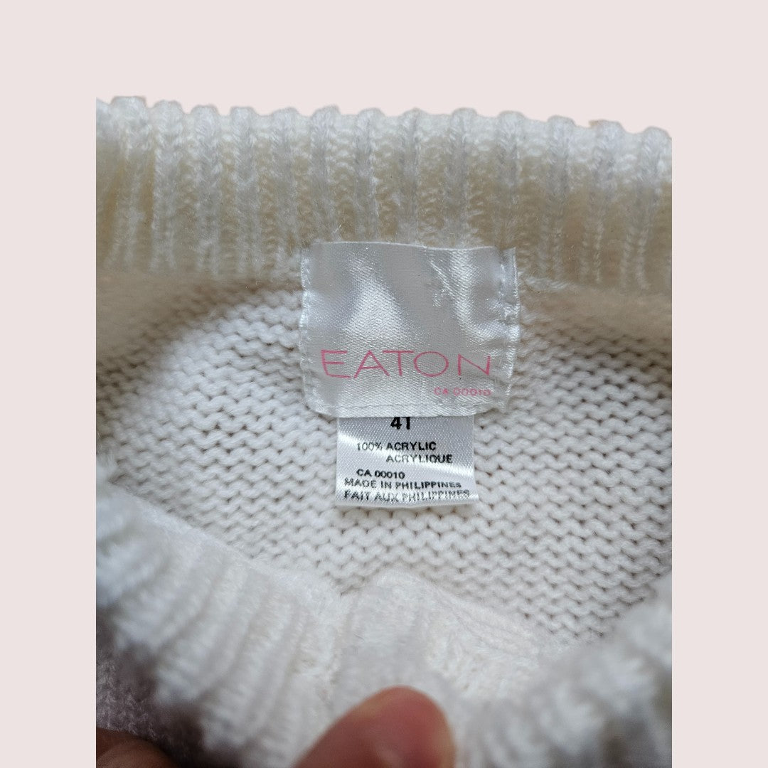 Vintage Eaton acrylic knit cardigan with plaid ribbon detailing 4T