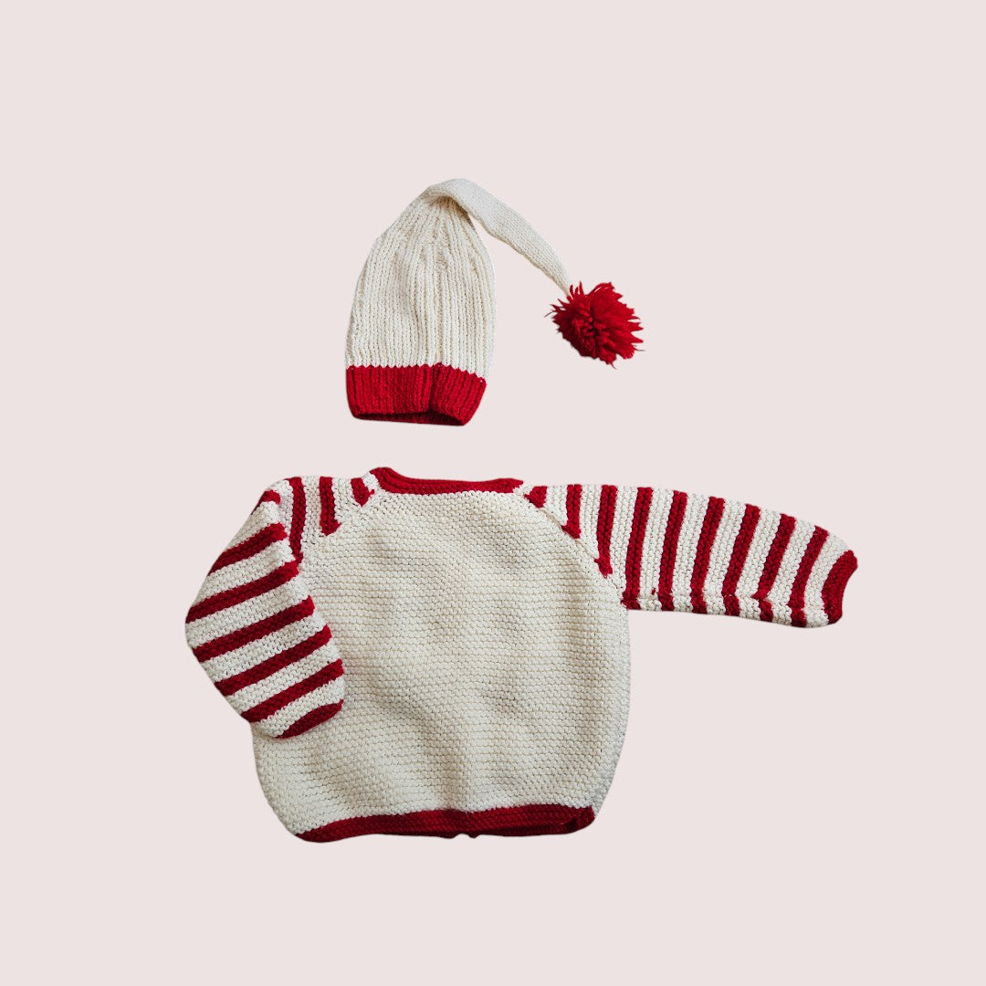 Handknit owl cardigan with matching hat approx 2T