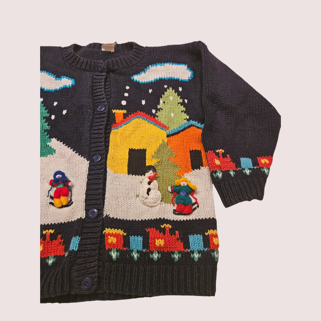 Knit cotton winter scene cardigan 5-7Y