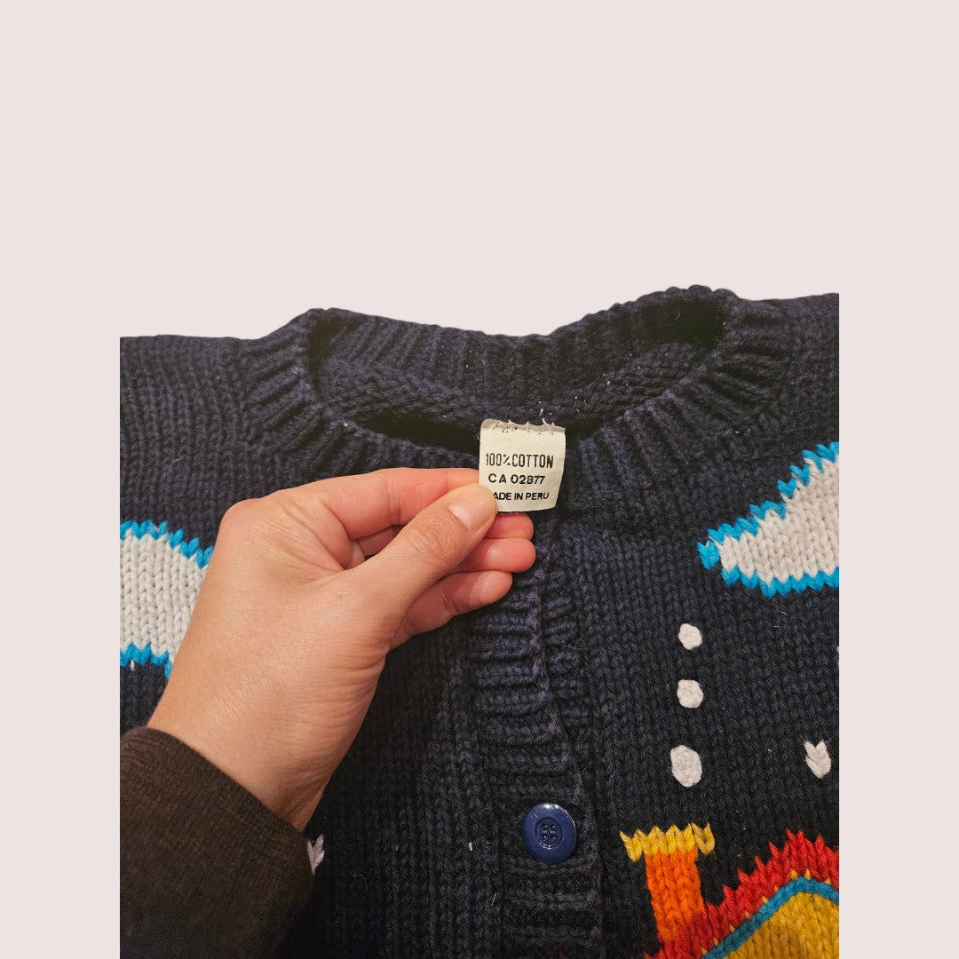 Knit cotton winter scene cardigan 5-7Y