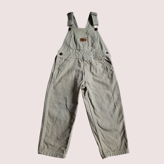 Vintage Oshkosh khaki overalls with leather patches 3-4T