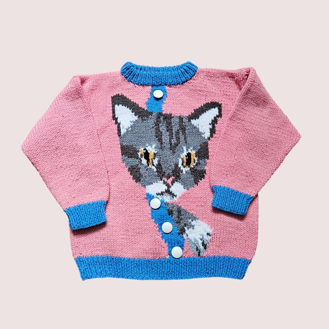 Handknit escaping cat sweater 5-7Y