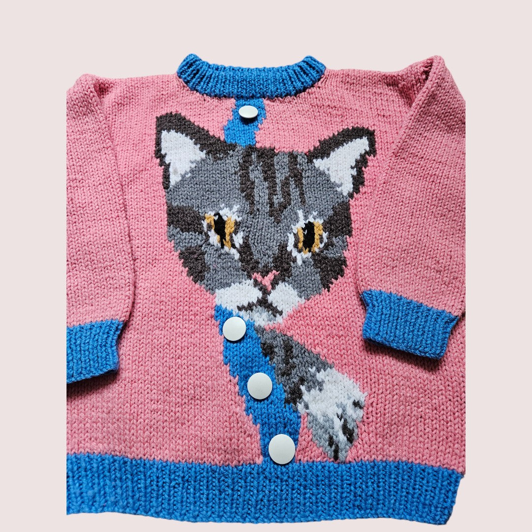 Handknit escaping cat sweater 5-7Y