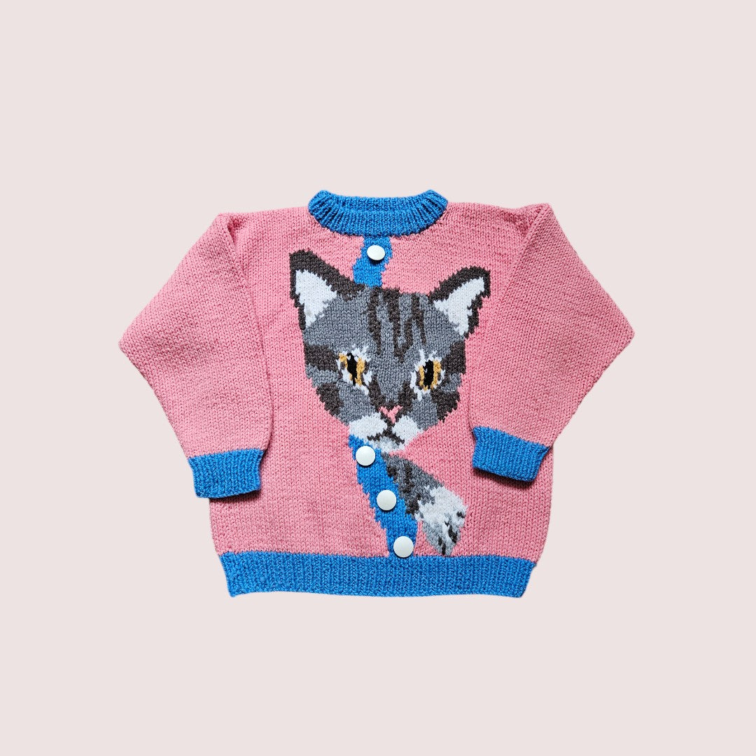 Handknit escaping cat sweater 5-7Y