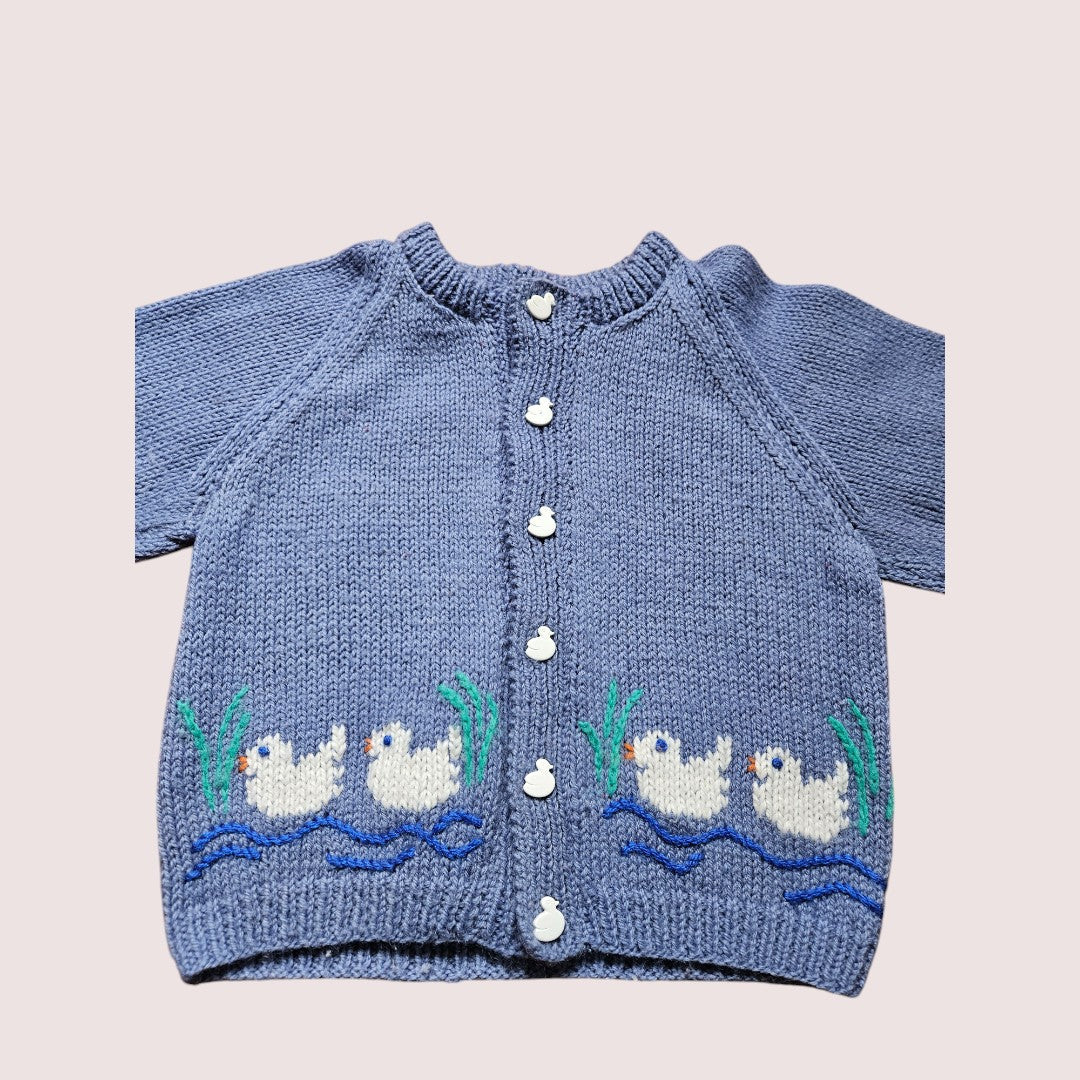 Handknit duckling cardigan 2-3T