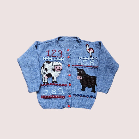 Handknit farm cardigan 2-3T