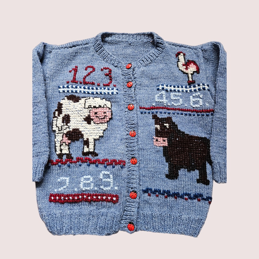 Handknit farm cardigan 2-3T