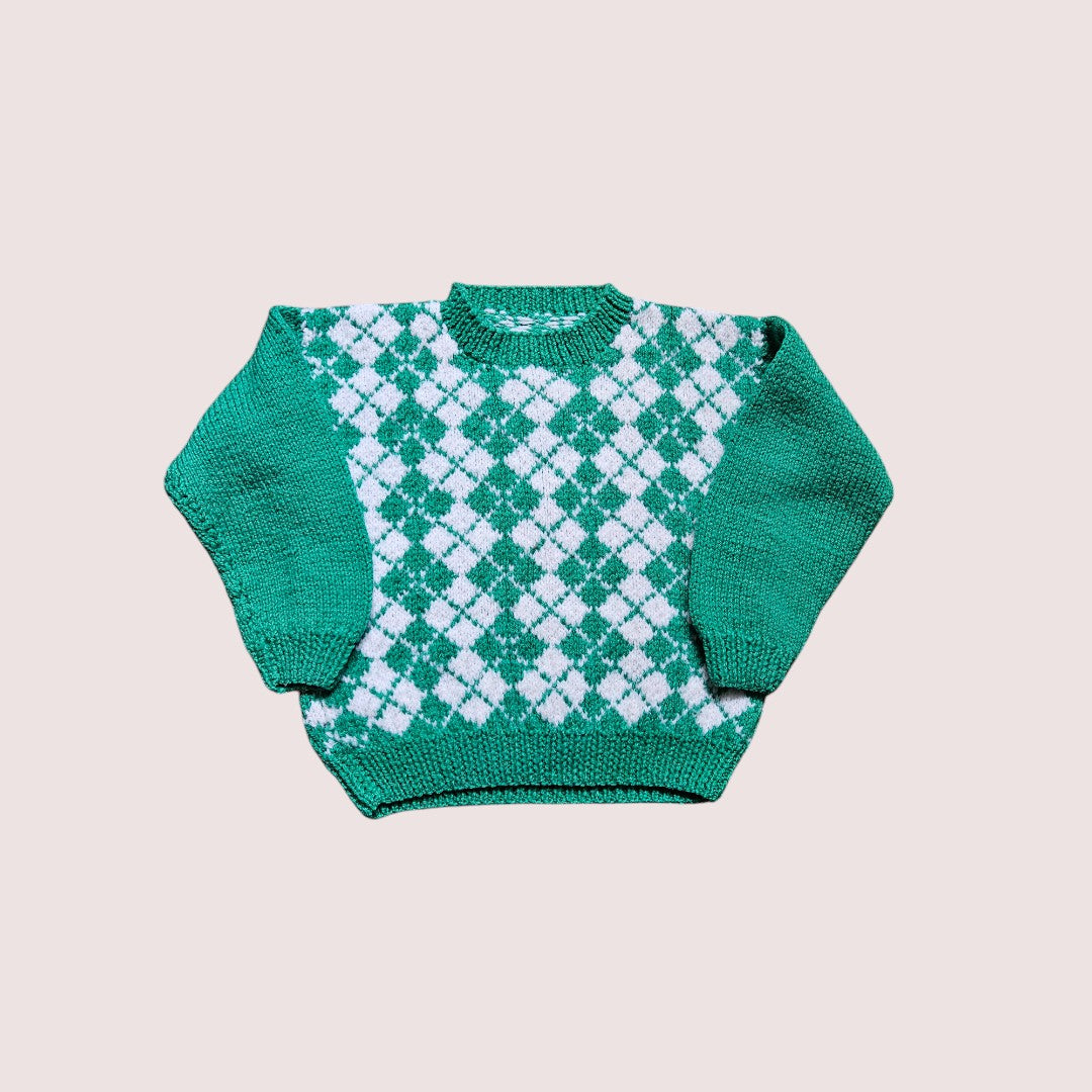 Handknit argyle print sweater 18-24m