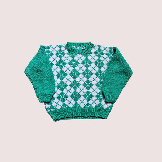 Handknit argyle print sweater 18-24m