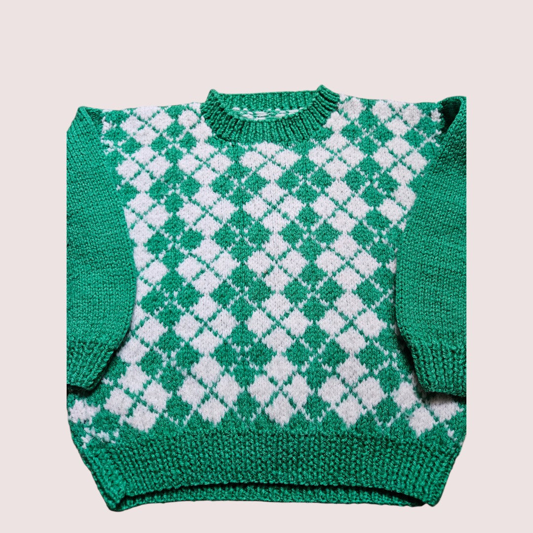 Handknit argyle print sweater 18-24m