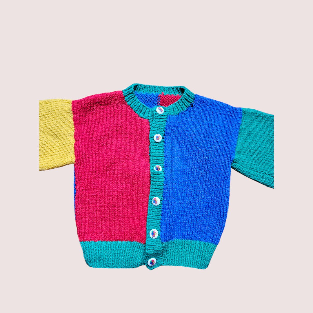 Handknit colourblock cardigan 12M