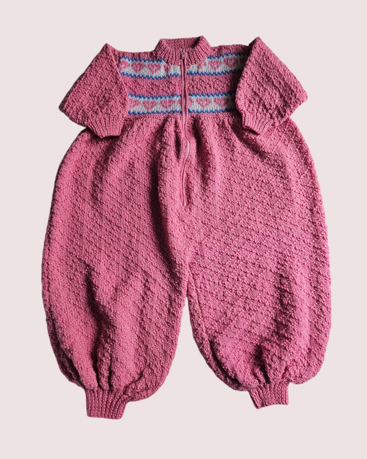 Handknit heart print bubble romper 24M