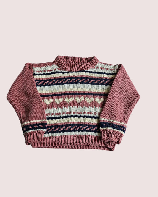 Handknit hearts sweater 3-5T