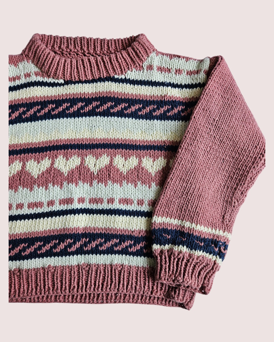 Handknit hearts sweater 3-5T