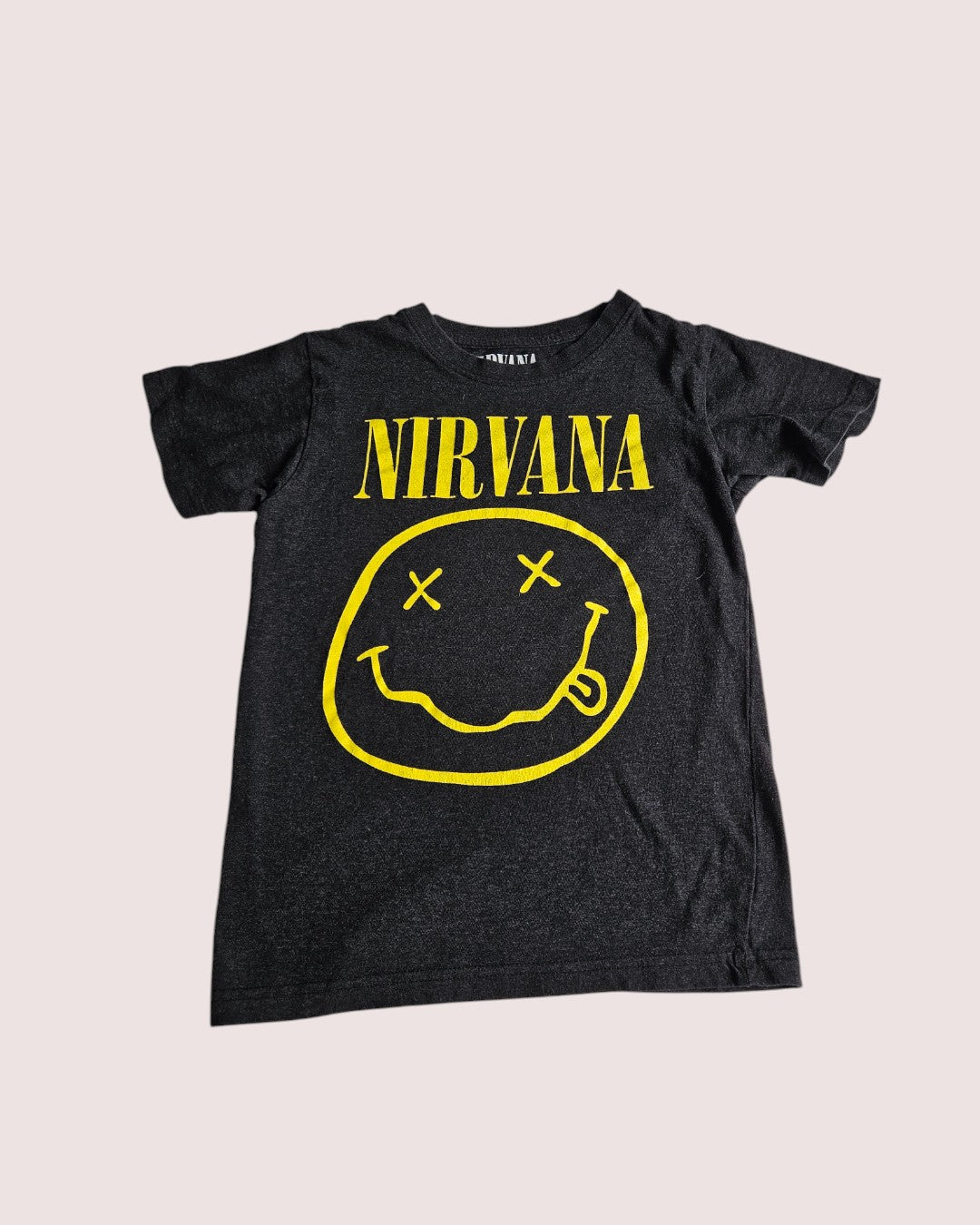 Nirvana dark heather grey tee Tagged 7/8 best fit 6-7Y