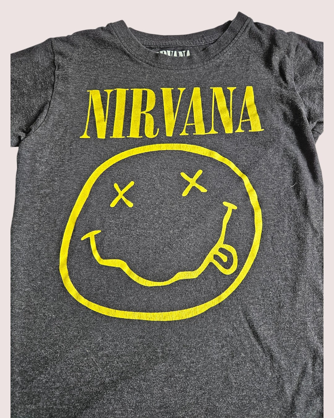 Nirvana dark heather grey tee Tagged 7/8 best fit 6-7Y