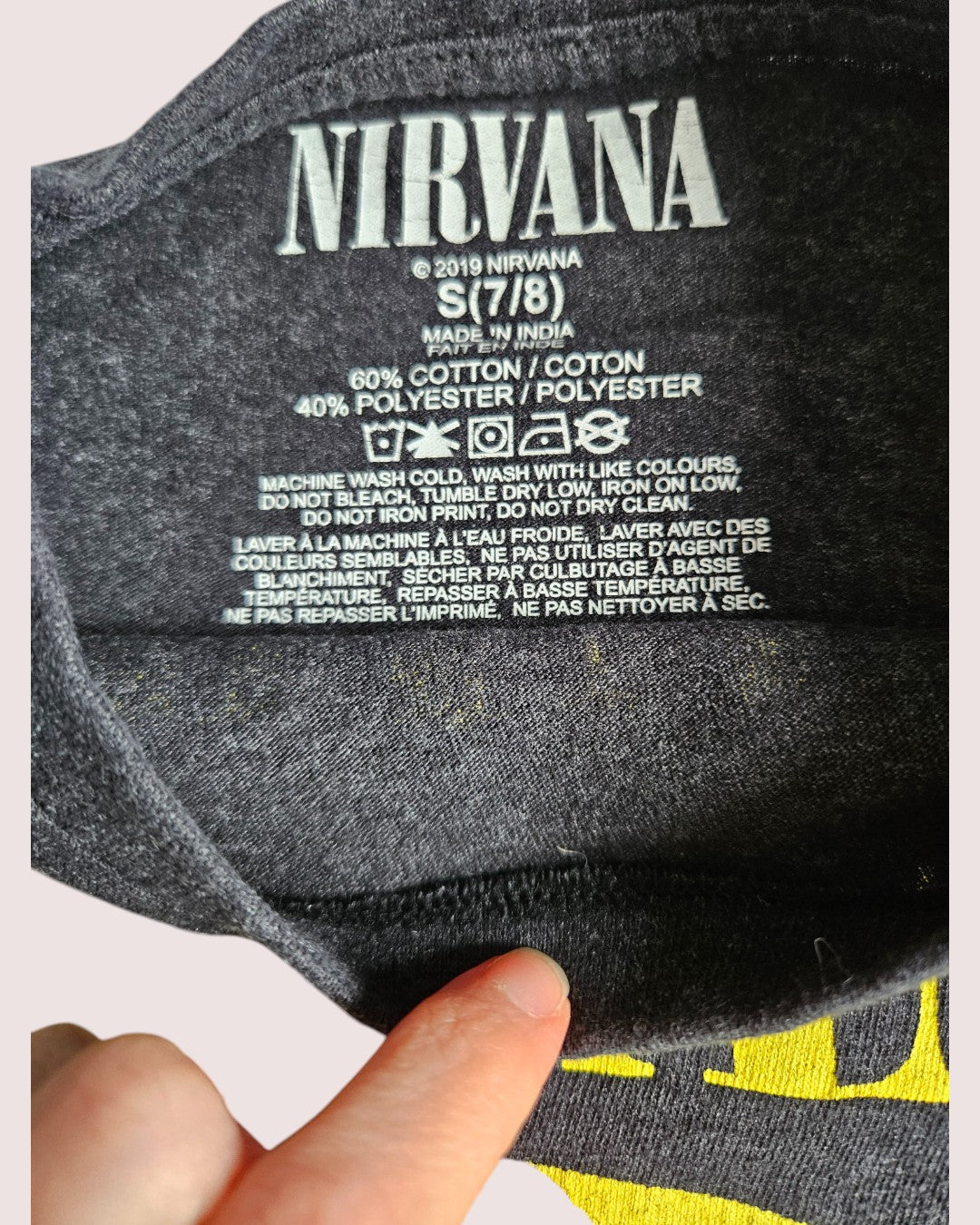 Nirvana dark heather grey tee Tagged 7/8 best fit 6-7Y