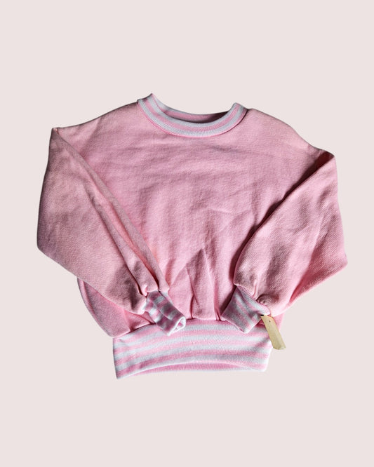 Deadstock vintage pale pink crewneck with striped ribbing -two available 2-5T