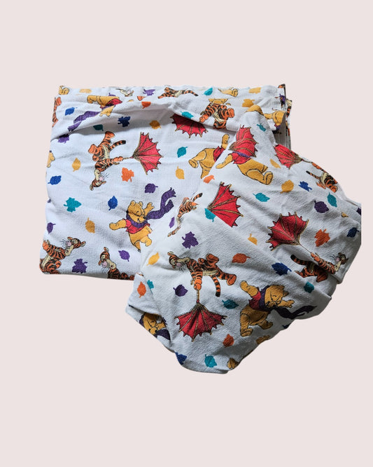 Vintage Winnie the Pooh "Windy Day" flannel twin bedding set