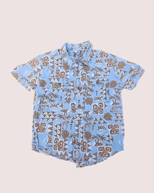 Retro tropical print short sleeve button up 5T