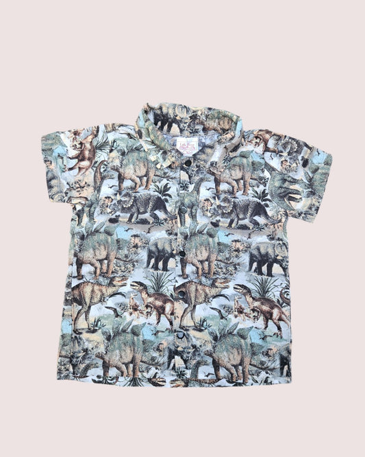 Vintage Little Things by Anna dino print button short sleeve shirt 5T