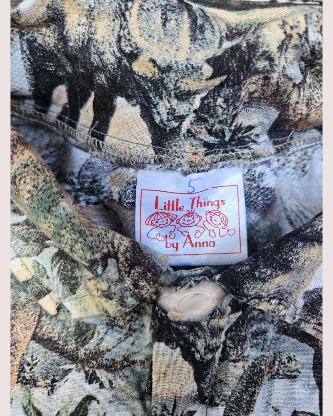 Vintage Little Things by Anna dino print button short sleeve shirt 5T